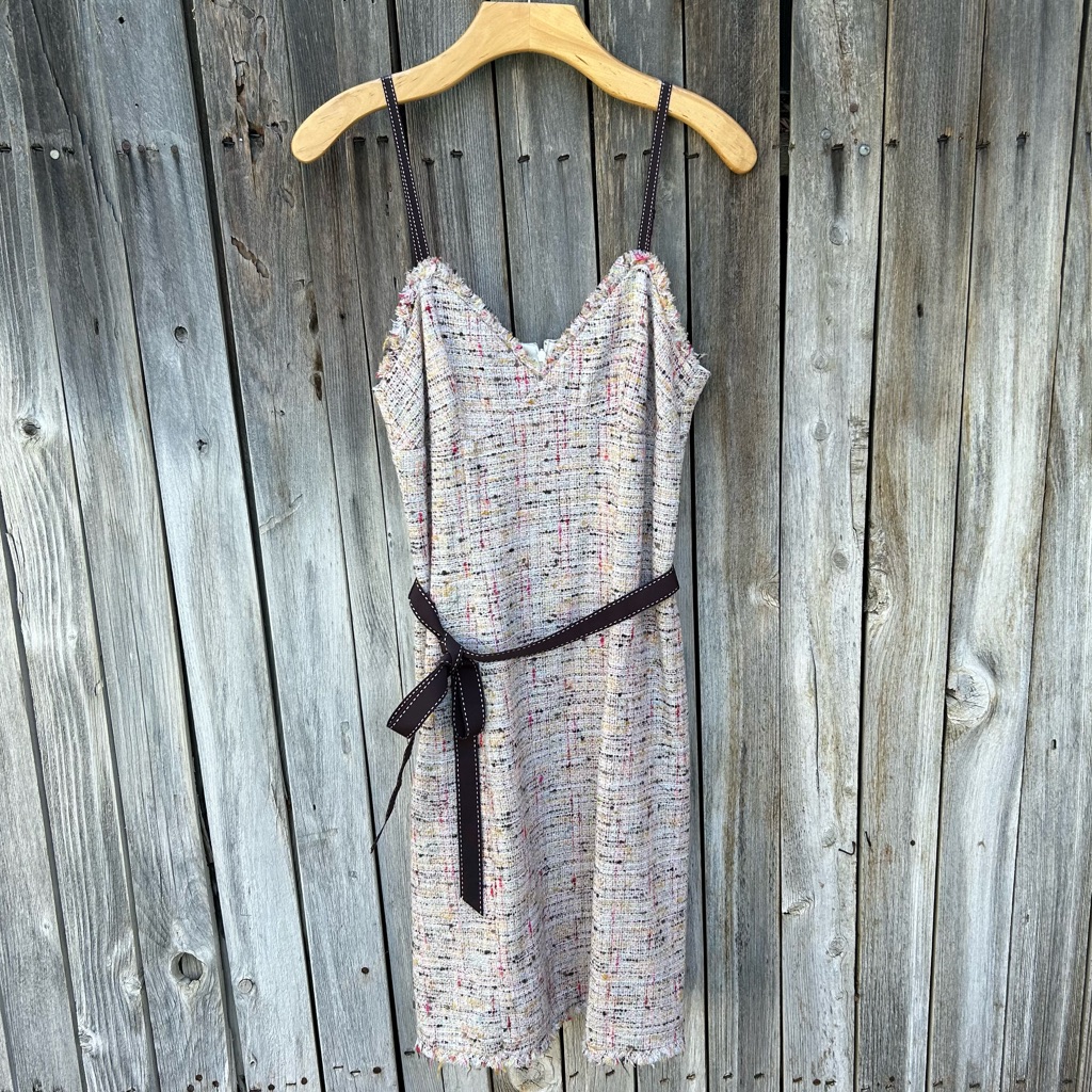 Trina Turk Sleeveless Tweed Dress Cream Brown 8